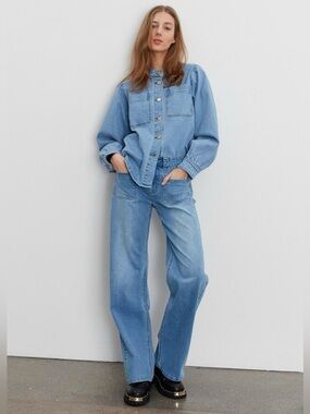 SOFIE SCHNOOR Light Blue Wide-Leg Jeans Size Large Front Patch Pockets Casual